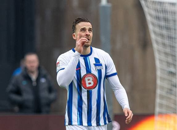 Fussball, Herren, Saison 2023 2024, 2. Bundesliga (26. Spieltag), Hertha BSC - FC Schalke 04, Haris Tabakovic (Hertha BSC), Jubel nach Tor zum 1:0, 17.03.2024,