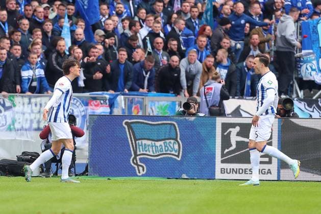 17.03.2024, xtgx, Fussball 2. Bundesliga, Hertha BSC - FC Schalke 04 emspor, v.l. Fabian Reese (Hertha, 11), Haris Tabakovic (Hertha, 25) Jubel, Torjubel, jubelt ueber das Tor, celebrate the goal, celebration (DFL DFB REGULATIONS PROHIBIT ANY USE OF PHOTOGRAPHS as IMAGE SEQUENCES and or QUASI-VIDEO) Berlin