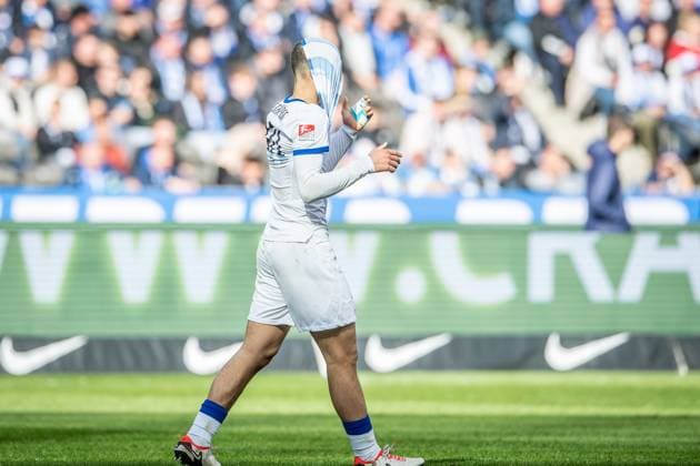 2. Fußball Bundesliga, Hertha BSC vs FC Schalke 04; Berlin, 17.03.2024 Ibrahim Maza (Hertha BSC, 30) frustriert 2. Fußball Bundesliga, Hertha BSC vs FC Schalke 04, Olympiastadion, Berlin, 17.03.2024 DFL REGULATIONS PROHIBIT ANY USE OF PHOTOGRAPHS AS IMAGE SEQUENCES AND OR QUASI-VIDEO.