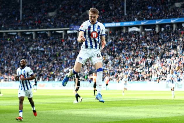17.03.2024, xtgx, Fussball 2.Bundesliga, Hertha BSC Berlin - FC Schalke 04 emspor, v.l. Torjubel nach dem Tor zum celebrating the goal celebrate 4:2 durch Marten Winkler (Hertha BSC Berlin) (DFL DFB REGULATIONS PROHIBIT ANY USE OF PHOTOGRAPHS as IMAGE SEQUENCES and or QUASI-VIDEO) Berlin