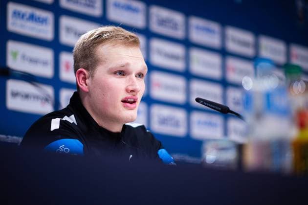 17.03.2024 - Handball, Herren-Länderspiel, Olympia-Qualifikation in Hannover, Österreich Deutschland: David Späth (Deutschland) nach dem Spiel bei der PK, Pressekonferenz