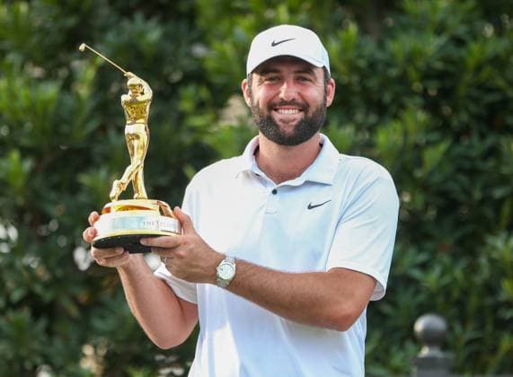 March 17, 2024, Ponte Vedra Beach, Florida, United States: SCOTTIE SCHEFFLER (USA) holds the trophy after winning the 2024 PLAYERS Championship at TPC Sawgrass. Ponte Vedra Beach United States - ZUMAw109 20240317_fap_w109_018 Copyright: xDebbyxWongx