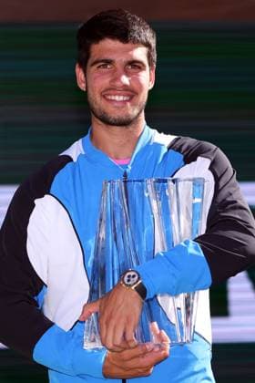 Carlos Alcaraz celebrates victory BNP Paribas Open, Tennis, Day 12, Indian Wells Tennis Garden, California, USA - 17 Mar 2024  Copyright: xEllaxLing Shutterstockx 14386189bw