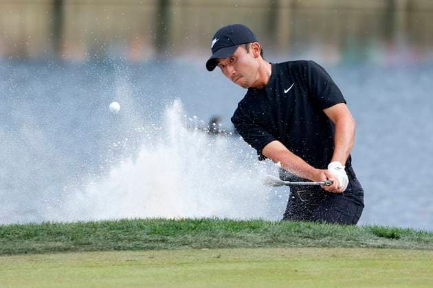 PONTE VEDRA BEACH, FL - MARCH 17: PGA, Golf Herren golfer Doug Ghim hits out of a sand trap on the 17th hole during the final round of The Players Championship on March 17, 2024, at TPC Sawgrass in Ponte Vedra Beach, Florida. (Photo by Brian Spurlock Icon Sportswire) GOLF: MAR 17 PGA THE PLAYERS Championship EDITORIAL USE ONLY Icon240317105