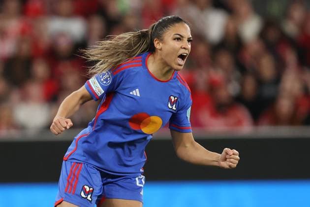 Lisbon, Portugal, Tuesday 19 March 2024 UEFA Women s Champions League 2023 24 1 4 Final SL Benfica - Olympique Lyon, Delphine Cascarino (Olympique Lyon) Torjubel, Goal celebration, celebrate the goal zum 1:1 Copyright: JoaquimxFerreira