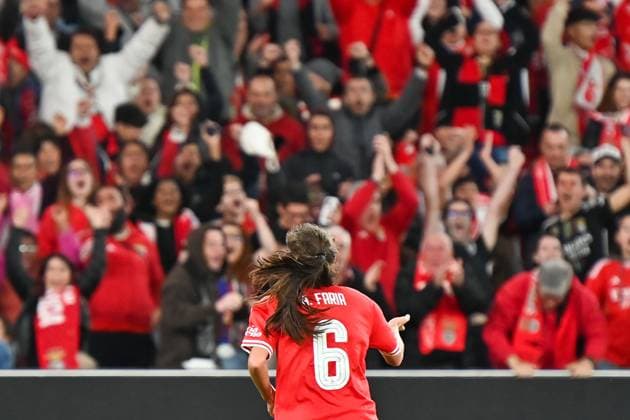 Sport Bilder des Tages Lisbon, Portugal, Tuesday 19 March 2024 UEFA Women s Champions League 2023 24 1 4 Final SL Benfica - Olympique Lyon, Andreia Faria (SL Benfica), Torjubel, Goal celebration, celebrate the goal Copyright: JoaquimxFerreira