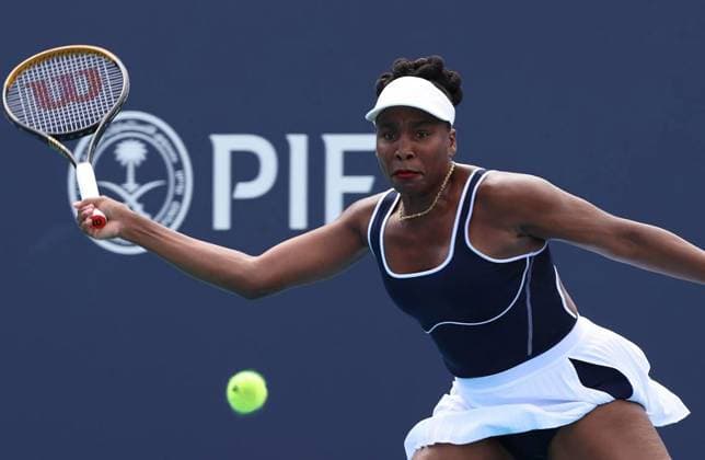 March 19, 2024: Miami Gardens, Florida, USA: VENUS WILLIAMS plays against Russia s Diana Shnaider in the first round of the Miami Open in the Grandstand at the Hard Rock Stadium in Miami Gardens, Florida. USA - ZUMAm67_ 20240319_zaf_m67_026 Copyright: xCarlxJustex
