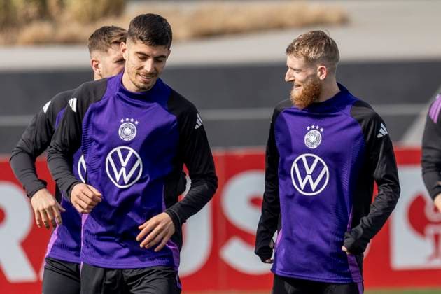Training Deutsche Fussball Nationalmannschaft, DFB Campus, Frankfurt, 20.03.2024 Kai Havertz (Deutsche Fussball Nationalmannschaft) & Jan-Niklas Beste (Deutsche Fussball Nationalmannschaft), Training DFB, Frankfurt, DFB-Campus, 20.3.2024 Copyright: xBEAUTIFULxSPORTS Gawlikx