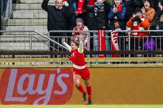 Fußball, Frauen, CL, SK Brann Bergen - FC Barcelona 240320 Cecilie Kvamme of Brann celebrates after scoring the 1-1 goal during the UEFA Women s Champions League quarterfinal football match between Brann and Barcelona on March 20, 2024 in Bergen. Photo: Marius Simensen BILDBYRAN Cop 238 barcelona bbeng brann champions league dam football fotball fotboll jubel kvartfinale quarter final tfk uefa women s champions league Copyright: MARIUSxSIMENSEN BB240320BB865