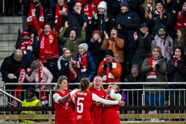 Fußball, Frauen, CL, SK Brann Bergen - FC Barcelona 240320 Cecilie Kvamme of Brann celebrates after scoring the 1-1 goal during the UEFA Women s Champions League quarterfinal football match between Brann and Barcelona on March 20, 2024 in Bergen. Photo: Marius Simensen BILDBYRAN Cop 238 barcelona bbeng brann champions league dam football fotball fotboll jubel kvartfinale quarter final tfk uefa women s champions league Copyright: MARIUSxSIMENSEN BB240320BB875