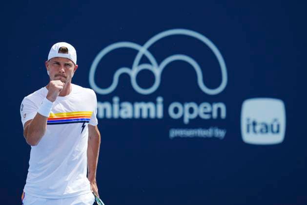 March 20, 2024, Miami, Florida, USA: Marton Fucsovics (Hungary) pumped up after winning a point against Max Purcell (Australia) during the first round of menÃ¢â‚¬â ¢s singles at the Miami Open tennis tournament. Miami USA - ZUMAd212 20240320_zsp_d212_013 Copyright: xRichardxDolex