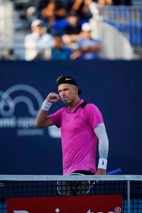 March 20, 2024, Miami, Florida, USA: Martin Damm (USA) celebrates after winning a point in the 2nd set tie breaker against Zhizhen Zhang (China) during the first round of menÃ¢â‚¬â ¢s singles at the Miami Open tennis tournament. Damm won the match 7-6, 7-6. Miami USA - ZUMAd212 20240320_zsp_d212_112 Copyright: xRichardxDolex