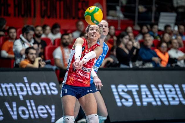 776121898 Monica De Gennaro of Imoco Volley in action during the match. Eczacibasi Dynavit and Imoco Volley Conegiano faced each other in the CEV Women™s Champions League Volley Semifinal game 2, the match took place at Istanbul Burhan Felek Vestel Volleyball Hall on March 20, 2024 Istanbul Istanbul Turkey Copyright: xYagizxGurtugx