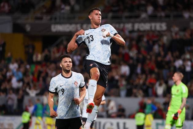 Guimaraes, Portugal, Thursday 21 March 2024 UEFA Friendly Matches Portugal -Sweden, Matheus Nunes (Portugal) Torjubel, Goal celebration, celebrate the goal zum 2:0 Copyright: JoaquimxFerreira