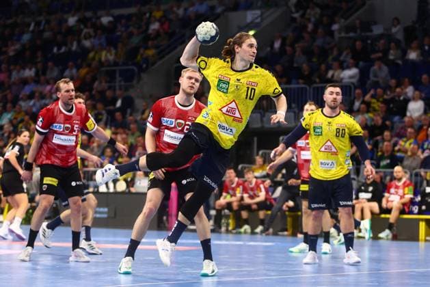 Torwurf von Juri Knorr (Rhein-Neckar Loewen) Rhein-Neckar Loewen vs Fuechse Berlin, Handball, 1. Bundesliga, 21.03.2024 Rhein-Neckar Loewen vs Fuechse Berlin, Handball, 1. Bundesliga, 21.03.2024 Mannheim Copyright: xEibner-Pressefotox EP_RWS