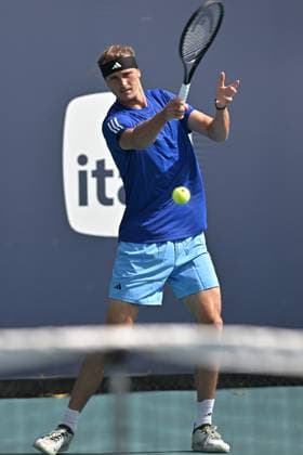 MIAMI GARDENS, FL - MARCH 21: Alexander Zverev (Germany) is seen during practice during the Miami Open on March 21, 2024, at Hard Rock Stadium in Miami Gardens, FL. (Photo by Michele Eve Sandberg Icon Sportswire) TENNIS: MAR 21 Miami Open EDITORIAL USE ONLY Icon240321024