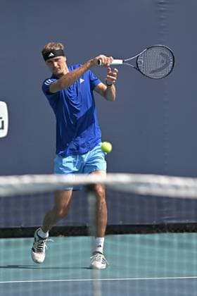 MIAMI GARDENS, FL - MARCH 21: Alexander Zverev (Germany) is seen during practice during the Miami Open on March 21, 2024, at Hard Rock Stadium in Miami Gardens, FL. (Photo by Michele Eve Sandberg Icon Sportswire) TENNIS: MAR 21 Miami Open EDITORIAL USE ONLY Icon240321026