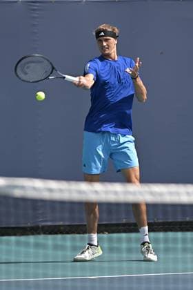 MIAMI GARDENS, FL - MARCH 21: Alexander Zverev (Germany) is seen during practice during the Miami Open on March 21, 2024, at Hard Rock Stadium in Miami Gardens, FL. (Photo by Michele Eve Sandberg Icon Sportswire) TENNIS: MAR 21 Miami Open EDITORIAL USE ONLY Icon240321027