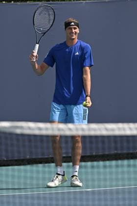 MIAMI GARDENS, FL - MARCH 21: Alexander Zverev (Germany) is seen during practice during the Miami Open on March 21, 2024, at Hard Rock Stadium in Miami Gardens, FL. (Photo by Michele Eve Sandberg Icon Sportswire) TENNIS: MAR 21 Miami Open EDITORIAL USE ONLY Icon240321044