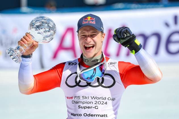 Sport Themen der Woche KW12 Sport Bilder des Tages ALPINE SKIING - FIS WC Final Saalbach SAALBACH,AUSTRIA,22.MAR.24 - ALPINE SKIING - FIS World Cup Final, Super G, men. Image shows Marco Odermatt (SUI). Keywords: crystal globe.  GEPAxpictures xHaraldxSteiner