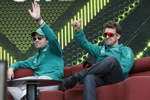 March 22, 2024: LANCE STROLL and FERNANDO ALONSO of Team Aston Martin on stage during the Fan Forum Event at the 2024 Formula One Australian Grand Prix at the Albert Park Circuit in Melbourne on March 22, 2024 in Melbourne, Australia - ZUMAa155 20240322_aaa_a155_008 Copyright: xChristopherxKhouryx