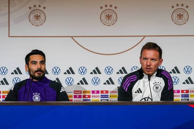 Ilkay Gündogan (Deutschland Germany) und Bundestrainer Julian Nagelsmann (Deutschland Germany) in der Pressekonferenz - Lyon 22.03.2024: Pressekonferenz der Nationalmannschaft