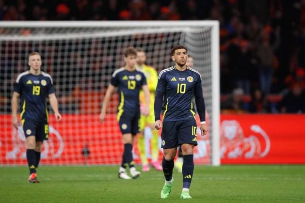 A dejected Che Adams of Scotland after Georginio Wijnaldum of Netherlands goal Netherlands v Scotland, International Friendly, Länderspiel, Nationalmannschaft Football, Johan Cruyff Arena, Amsterdam, Netherlands - 22 Mar 2024 EDITORIAL USE ONLY No use with unauthorised audio, video, data, fixture lists, club league logos or live services. Online in-match use limited to 120 images, no video emulation. No use in betting, games or single club league player publications.  Copyright: xBartxStoutjesdijk Shutterstockx 14398231co