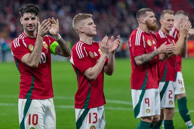 Team Hungary thanks for the cheering after the friendly match at Puskas ArÃ na on March 22, 2024 in Budapest, Hungary. Copyright: xRobertxSzaniszlox HUNTUR24 0786