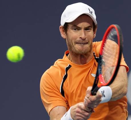 March 22, 2024, Miami Gardens, Florida, United States Of America: MIAMI GARDENS, FLORIDA - MARCH 22: Andy Murray of the United Kingdom hits a shot against TomoÂ¡s MartoÂ­n Etcheverry of Argentina during their match on day 7 of the Miami Open at Hard Rock Stadium on March 22, 2024 in Miami Gardens, Florida....People: Andy Murray Miami Gardens United States Of America - ZUMAs214 20240322_ada_s214_100 Copyright: xSMGx