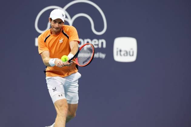 March 22, 2024, Miami Gardens, Florida, United States Of America: MIAMI GARDENS, FLORIDA - MARCH 22: Andy Murray of the United Kingdom hits a shot against TomoÂ¡s MartoÂ­n Etcheverry of Argentina during their match on day 7 of the Miami Open at Hard Rock Stadium on March 22, 2024 in Miami Gardens, Florida....People: Andy Murray Miami Gardens United States Of America - ZUMAs214 20240322_ada_s214_111 Copyright: xSMGx