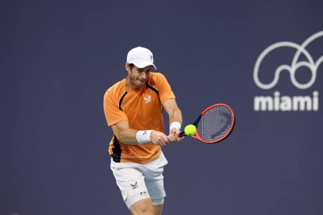 March 22, 2024, Miami Gardens, Florida, United States Of America: MIAMI GARDENS, FLORIDA - MARCH 22: Andy Murray of the United Kingdom hits a shot against TomoÂ¡s MartoÂ­n Etcheverry of Argentina during their match on day 7 of the Miami Open at Hard Rock Stadium on March 22, 2024 in Miami Gardens, Florida....People: Andy Murray Miami Open Presented by Itau 2024 - Day 7  - ZUMAs214 20240322_ada_s214_116 Copyright: xSMGx