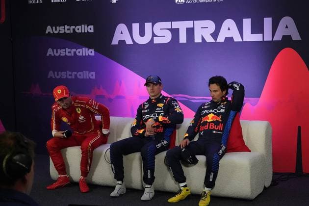 23.03.2024, Albert Park Circuit, Melbourne, FORMULA 1 ROLEX AUSTRALIAN GRAND PRIX 2024 ,im Bild Poleposition für Max Verstappen (NLD), Oracle Red Bull Racing, 2.Startplatz für Carlos Sainz Jr. (ESP), Scuderia Ferrari, 3.Startplatz für Sergio Perez (MEX), Oracle Red Bull Racing Melbourne Albert Park Circuit Victoria Australien