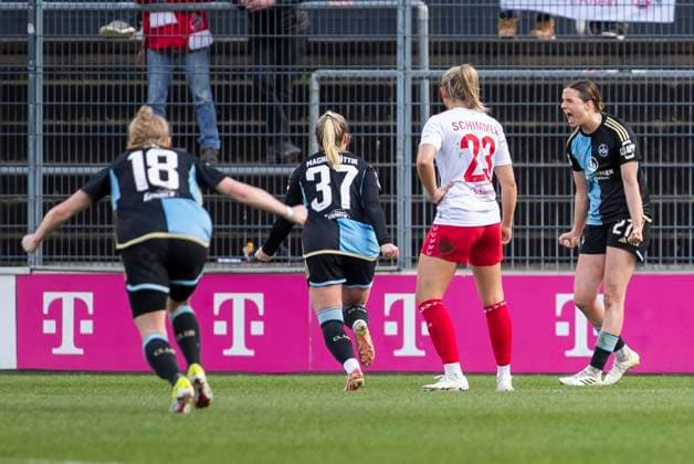 GOOGLE PIXEL Frauen-Bundesliga: 1. FC Köln - 1. FC Nürnberg, 23.03.2024 Lara Schmidt (1. FC Nürnberg, 27) bejubelt ihr Tor. GOOGLE PIXEL Frauen-Bundesliga, 1. FC Köln - 1. FC Nürnberg, 17. Spieltag, am 23.03.2024, Franz-Kremer-Stadion, Köln DFL regulations prohibit any use of photographs as image sequences and or quasi-video Copyright: xBEAUTIFULxSPORTS Meuselx