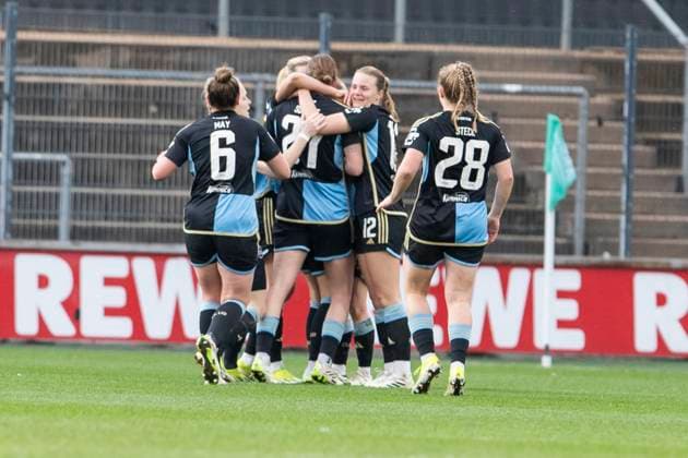 GOOGLE PIXEL Frauen-Bundesliga: 1. FC Köln - 1. FC Nürnberg, 23.03.2024 Jubel nach dem Tor zum 0:2 durch Vanessa Haim (1. FC Nürnberg, 19). GOOGLE PIXEL Frauen-Bundesliga, 1. FC Köln - 1. FC Nürnberg, 17. Spieltag, am 23.03.2024, Franz-Kremer-Stadion, Köln DFL regulations prohibit any use of photographs as image sequences and or quasi-video Copyright: xBEAUTIFULxSPORTS Meuselx