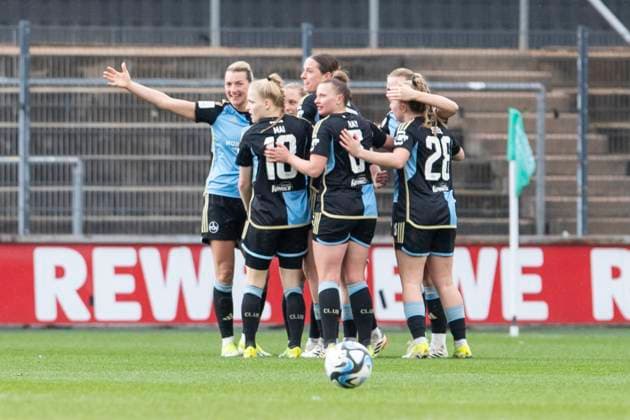GOOGLE PIXEL Frauen-Bundesliga: 1. FC Köln - 1. FC Nürnberg, 23.03.2024 Jubel nach dem Tor zum 0:2 durch Vanessa Haim (1. FC Nürnberg, 19). GOOGLE PIXEL Frauen-Bundesliga, 1. FC Köln - 1. FC Nürnberg, 17. Spieltag, am 23.03.2024, Franz-Kremer-Stadion, Köln DFL regulations prohibit any use of photographs as image sequences and or quasi-video Copyright: xBEAUTIFULxSPORTS Meuselx
