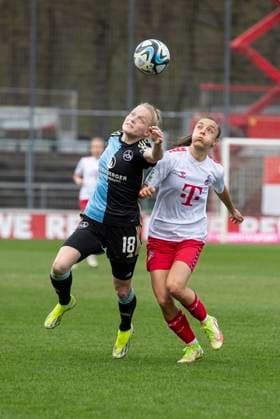 GOOGLE PIXEL Frauen-Bundesliga: 1. FC Köln - 1. FC Nürnberg, 23.03.2024 Franziska Mai (1. FC Nürnberg, 18) im Zweikampf mit Natalia Padilla-Bidas (1. FC Köln, 22). GOOGLE PIXEL Frauen-Bundesliga, 1. FC Köln - 1. FC Nürnberg, 17. Spieltag, am 23.03.2024, Franz-Kremer-Stadion, Köln DFL regulations prohibit any use of photographs as image sequences and or quasi-video Copyright: xBEAUTIFULxSPORTS Meuselx
