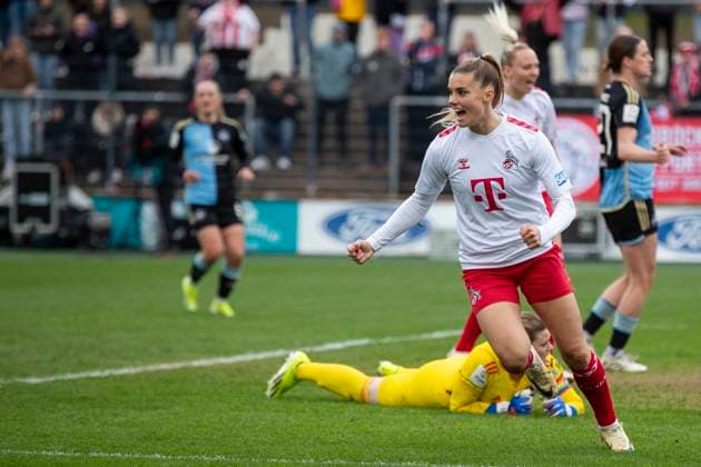 GOOGLE PIXEL Frauen-Bundesliga: 1. FC Köln - 1. FC Nürnberg, 23.03.2024 Selina Cerci (1. FC Köln, 29) jubelt nach ihrem Tor zum 3:1. GOOGLE PIXEL Frauen-Bundesliga, 1. FC Köln - 1. FC Nürnberg, 17. Spieltag, am 23.03.2024, Franz-Kremer-Stadion, Köln DFL regulations prohibit any use of photographs as image sequences and or quasi-video Copyright: xBEAUTIFULxSPORTS Meuselx