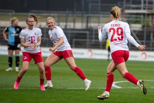GOOGLE PIXEL Frauen-Bundesliga: 1. FC Köln - 1. FC Nürnberg, 23.03.2024 Selina Cerci (1. FC Köln, 29) jubelt nach ihrem Tor zum 3:1. GOOGLE PIXEL Frauen-Bundesliga, 1. FC Köln - 1. FC Nürnberg, 17. Spieltag, am 23.03.2024, Franz-Kremer-Stadion, Köln DFL regulations prohibit any use of photographs as image sequences and or quasi-video Copyright: xBEAUTIFULxSPORTS Meuselx