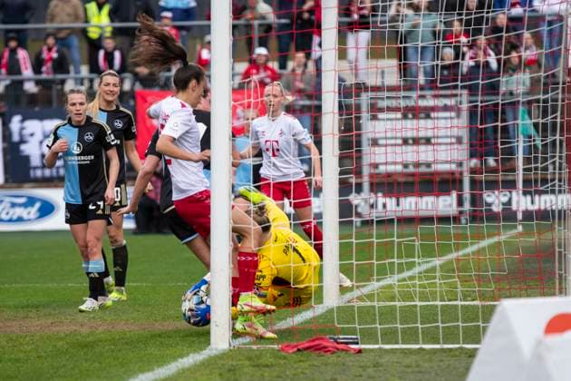 GOOGLE PIXEL Frauen-Bundesliga: 1. FC Köln - 1. FC Nürnberg, 23.03.2024 Lea Paulick (1. FC Nürnberg, 1) entschärft eine große Chance der Kölnerinnen. GOOGLE PIXEL Frauen-Bundesliga, 1. FC Köln - 1. FC Nürnberg, 17. Spieltag, am 23.03.2024, Franz-Kremer-Stadion, Köln DFL regulations prohibit any use of photographs as image sequences and or quasi-video Copyright: xBEAUTIFULxSPORTS Meuselx
