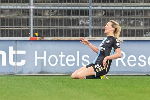 GOOGLE PIXEL Frauen-Bundesliga: 1. FC Köln - 1. FC Nürnberg, 23.03.2024 Medina Desic (1. FC Nürnberg, 30) jubelt nach ihrem Tor zum 3:4. GOOGLE PIXEL Frauen-Bundesliga, 1. FC Köln - 1. FC Nürnberg, 17. Spieltag, am 23.03.2024, Franz-Kremer-Stadion, Köln DFL regulations prohibit any use of photographs as image sequences and or quasi-video Copyright: xBEAUTIFULxSPORTS Meuselx