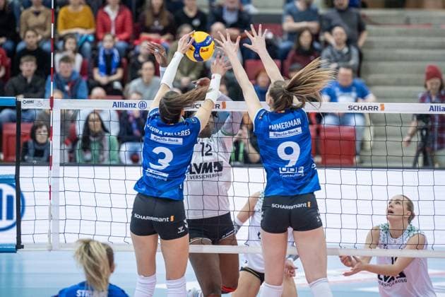 Allianz MTV Stuttgart - USC Muenster, 23.03.2024, Stuttgart (SCHARRena), DEU Allianz MTV Stuttgart - USC Muenster, Volleyball Bundesliga, Frauen, VBL, Saison 2023 24, 23.03.2024, Stuttgart (SCHARRena), DEU Stuttgart Copyright: xSandyxDinkelackerx EP_SDR