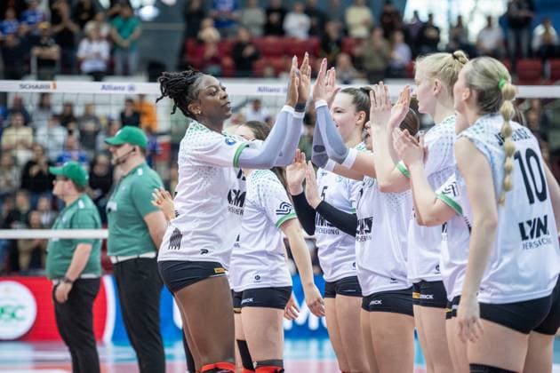 Gloria Mutiri (USC Muenster, 12) Allianz MTV Stuttgart - USC Muenster, 23.03.2024, Stuttgart (SCHARRena), DEU Allianz MTV Stuttgart - USC Muenster, Volleyball Bundesliga, Frauen, VBL, Saison 2023 24, 23.03.2024, Stuttgart (SCHARRena), DEU Stuttgart Copyright: xSandyxDinkelackerx EP_SDR