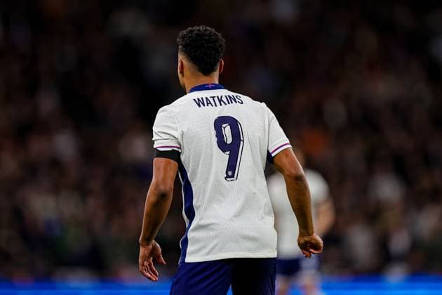 England v Brazil Friendly 23 03 2024. Ollie Watkins (9) of England shows the new England logo during the Friendly match between England and Brazil at Wembley Stadium, London, England on 23 March 2024. Editorial use only , Copyright: xNigelxKeenex PSI-19285-0008
