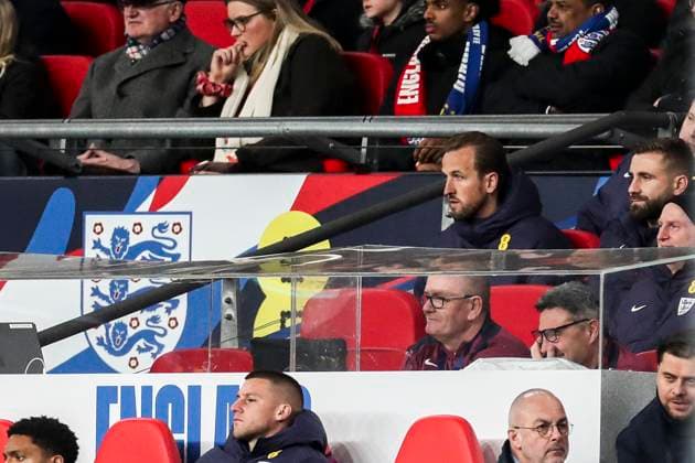 England v Brazil England forward Harry Kane looks on from the stand during the England v Brazil International Friendly, Länderspiel, Nationalmannschaft match at Wembley Stadium, London, England, United Kingdom on 23 March 2024 Editorial use only. All images are copyright Every Second Media Limited. No images may be reproduced without prior permission. Copyright: xIMAGO EveryxSecondxMediax ESM-0964-0024