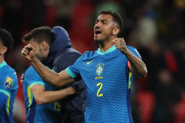 England v Brazil - International Friendly, Länderspiel, Nationalmannschaft Danilo of Brazil celebrates after winning the international friendly match between England and Brazil at Wembley Stadium on March 23, 2024 in London, England. London Wembley Stadium England United Kingdom Copyright: xEdxSykes Sportsphoto APLx 13970057
