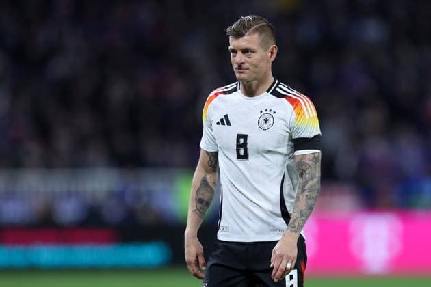 Fußball Länderspiel Frankreich - Deutschland am 23.03.2024 im Groupama Stadium in Lyon Toni Kroos ( Deutschland ) DFB regulations prohibit any use of photographs as image sequences and or quasi-video.