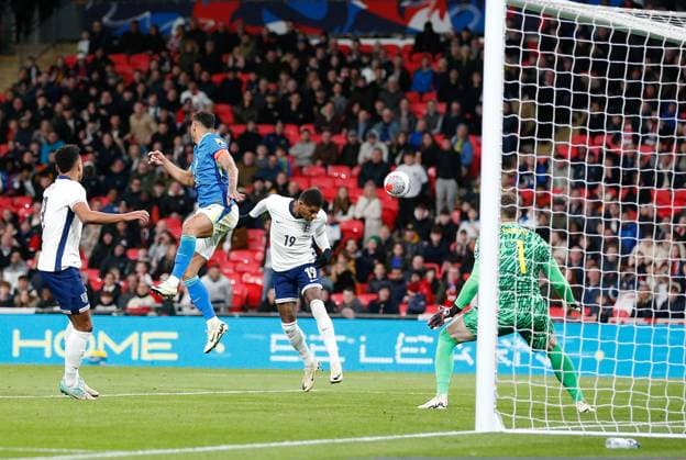 Marcus Rashford misses a great chance for England in the 2nd half England v Brazil, International Football Friendly, Wembley Stadium, Wembley, London, UK - 23 03 2024 Editorial use only  Copyright: xMattxImpey Shutterstockx 14399525ab