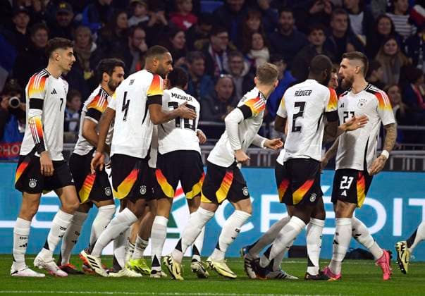 23.03.2024, Fussball Nationalteams Freundschaftsspiele 2024, Frankreich - Deutschland, im Groupama Stadium (Lyon, Frankreich). Torjubel Deutschland