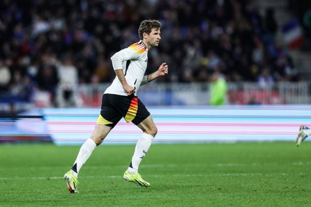 Fussball, UEFA Länderspiel Saison 2023 24 Freundschaftsspiel Frankreich - Deutschland 23.03.2024, Groupama Stadium Lyon Thomas Müller (Deutschland, 13) Lyon Groupama Stadium Frankreich