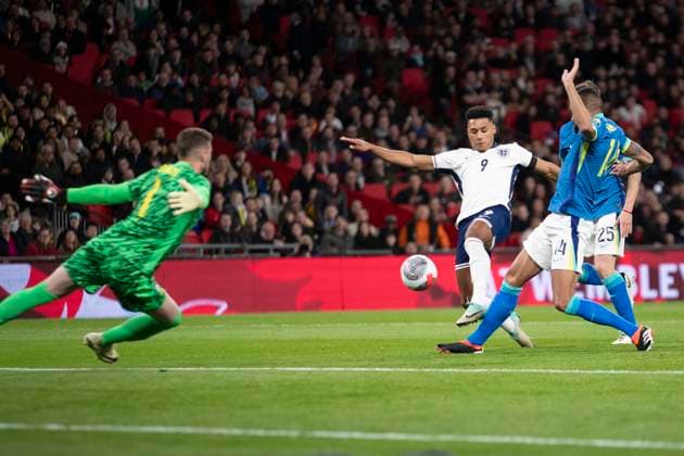 England v Brazil - International Friendly, Länderspiel, Nationalmannschaft Ollie Watkins is shooting at goal during the International Friendly match between England and Brazil at Wembley Stadium in London, on March 23, 2024. London Greater London United Kingdom  Copyright: xMIxNewsx originalFilename:fletcher-englandv240323_npp1y.jpg